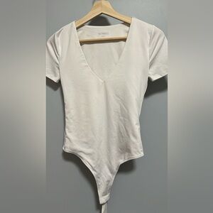 White Deep v neck bodysuit